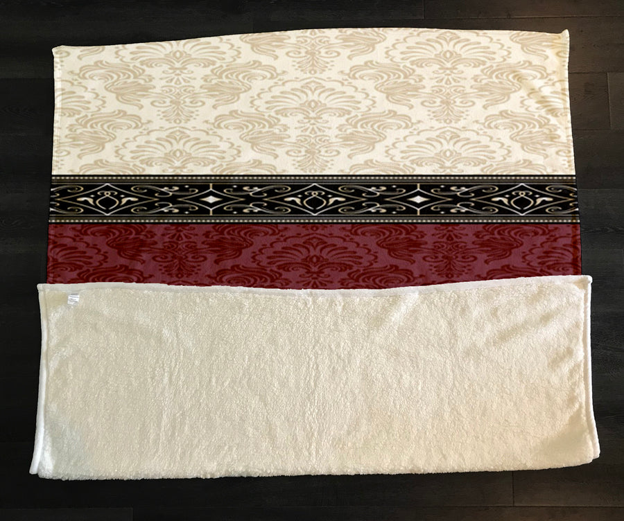 Beige and Burgundy Damask Stripe Fleece Sherpa Blanket