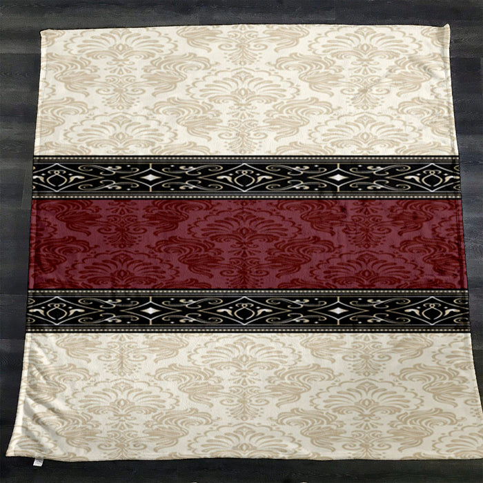 Beige and Burgundy Damask Stripe Fleece Sherpa Blanket