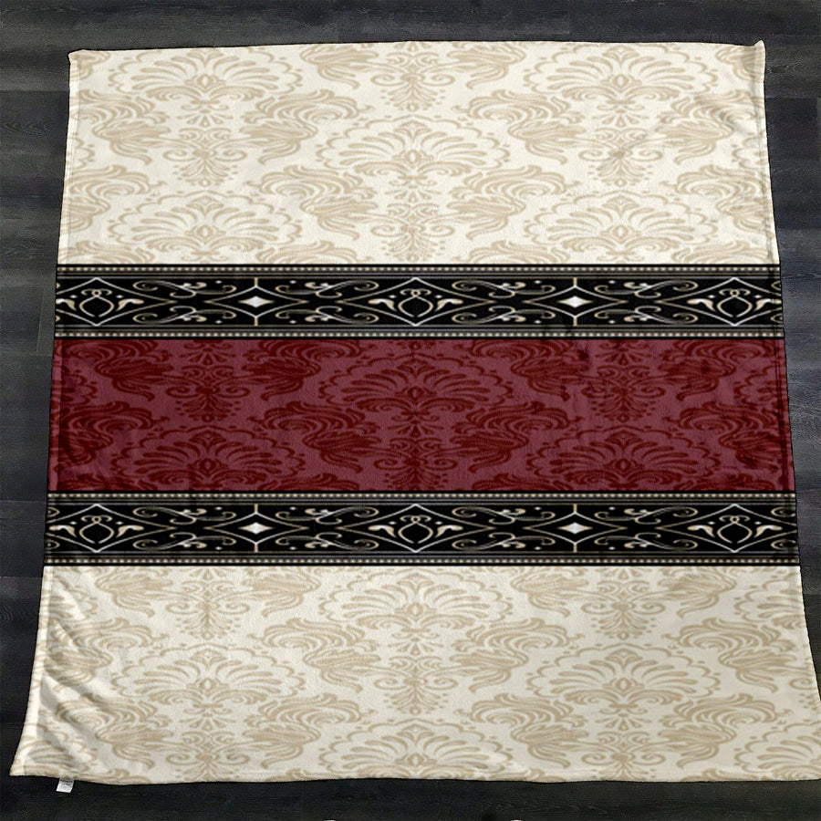 Beige and Burgundy Damask Stripe Fleece Sherpa Blanket