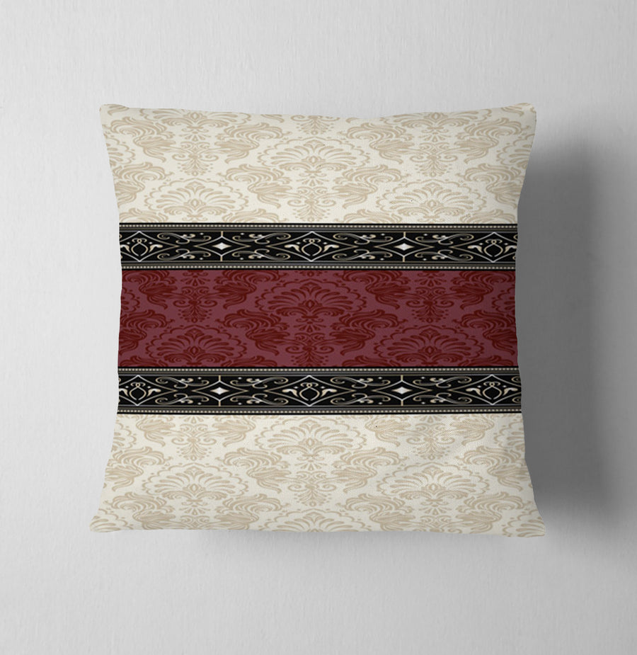 Beige and Burgundy Damask Stripe Throw Pillow Cover