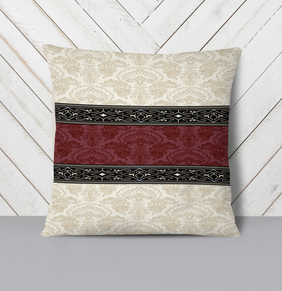 Beige and Burgundy Damask Stripe Throw Pillow Cover