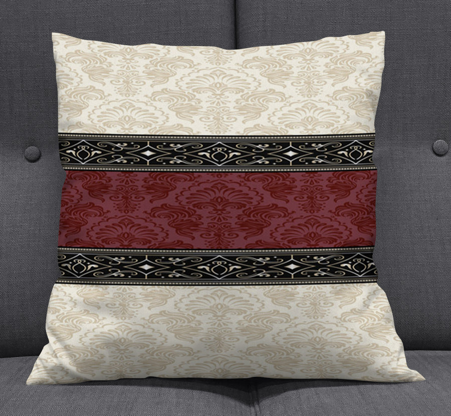 Beige and Burgundy Damask Stripe Throw Pillow Cover