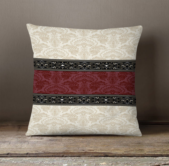 Beige and Burgundy Damask Stripe Throw Pillow Cover