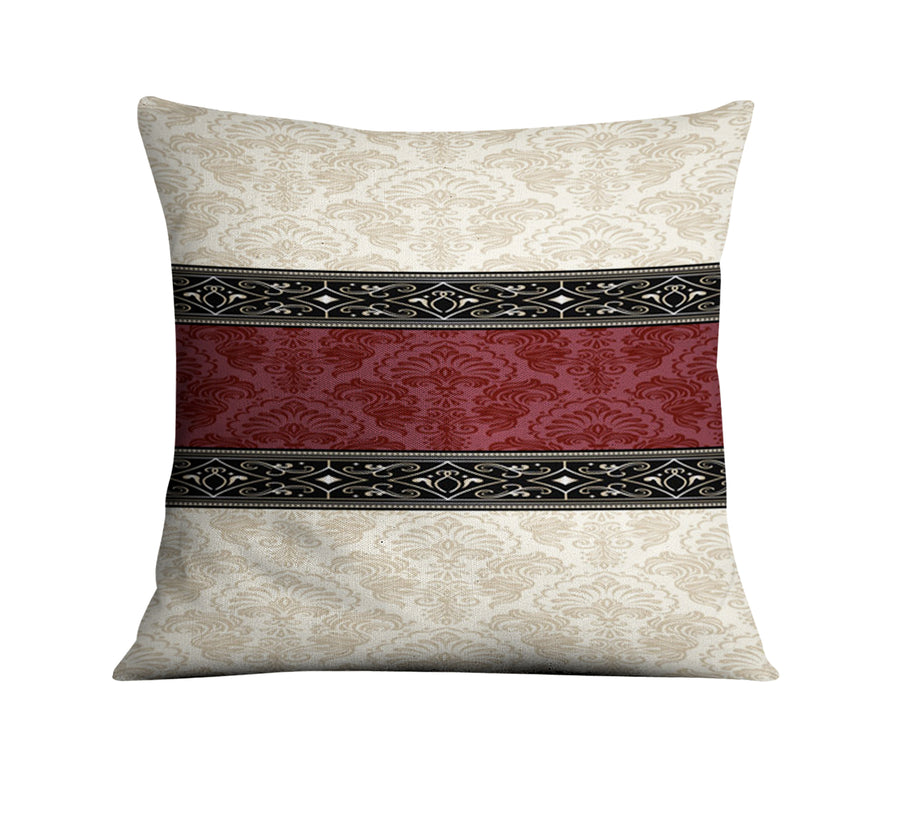 Beige and Burgundy Damask Stripe Throw Pillow Cover