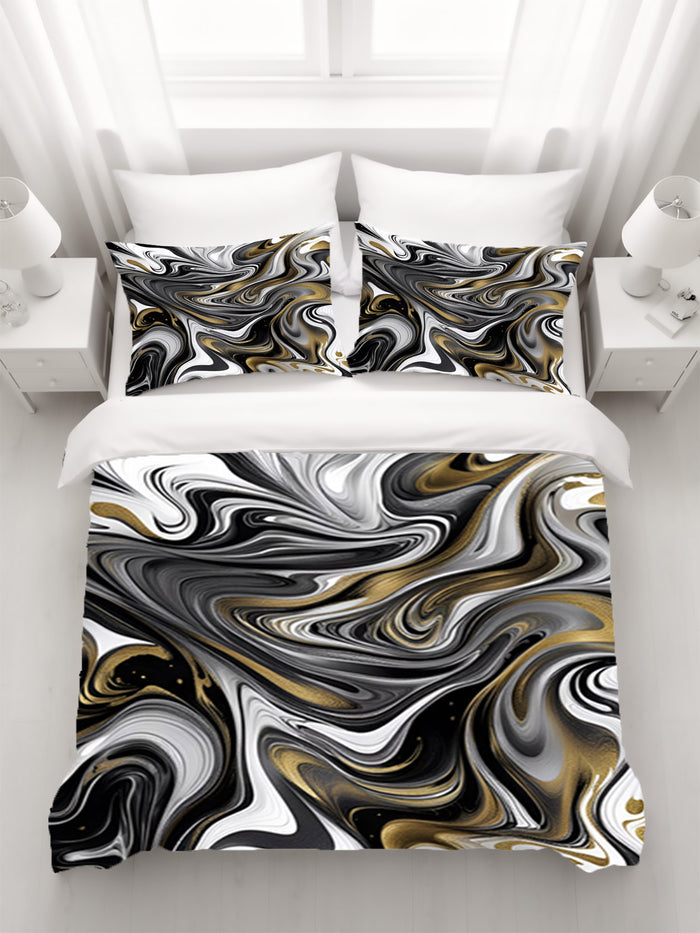 Monochrome Gold Marble Swirl Duvet Cover