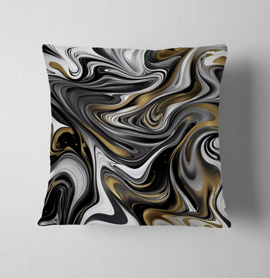 Monochrome Gold Marble Swirl Throw Pillow Cover