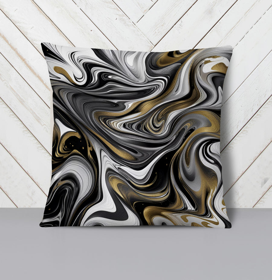 Monochrome Gold Marble Swirl Throw Pillow Cover