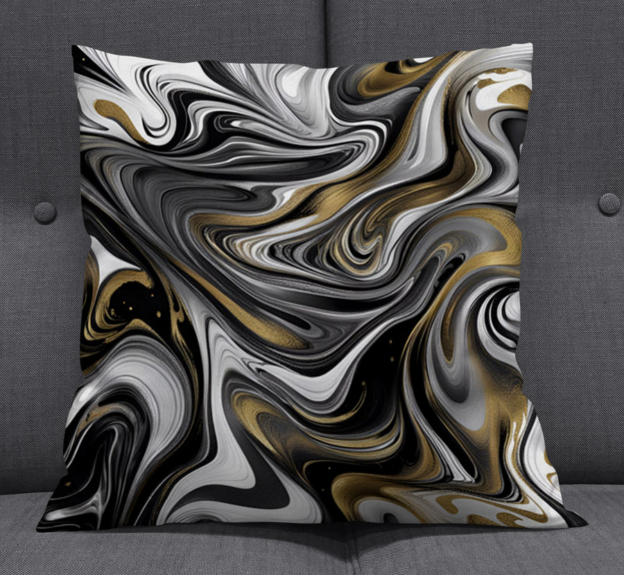 Monochrome Gold Marble Swirl Throw Pillow Cover