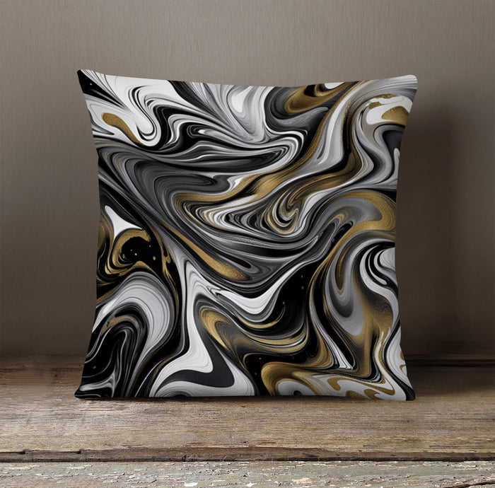 Monochrome Gold Marble Swirl Throw Pillow Cover