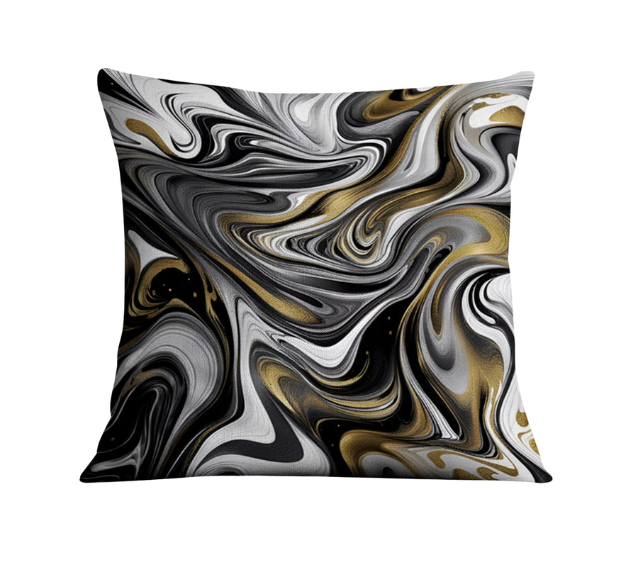 Monochrome Gold Marble Swirl Throw Pillow Cover