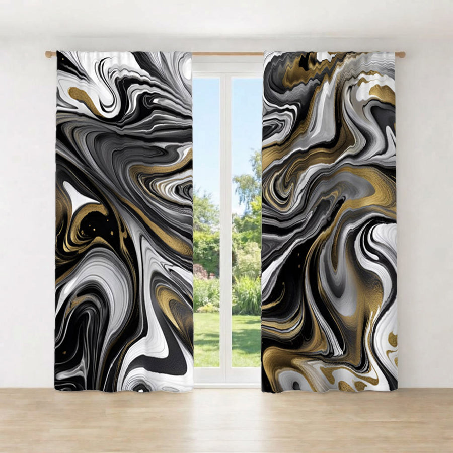 Black Gray and Gold Color Swirl Window Curtains | "The White Tiger"