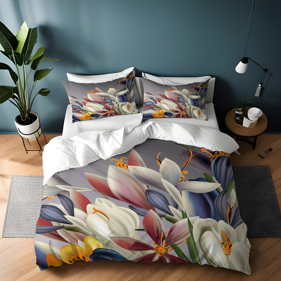 Modern Gray Floral Bloom Duvet Cover