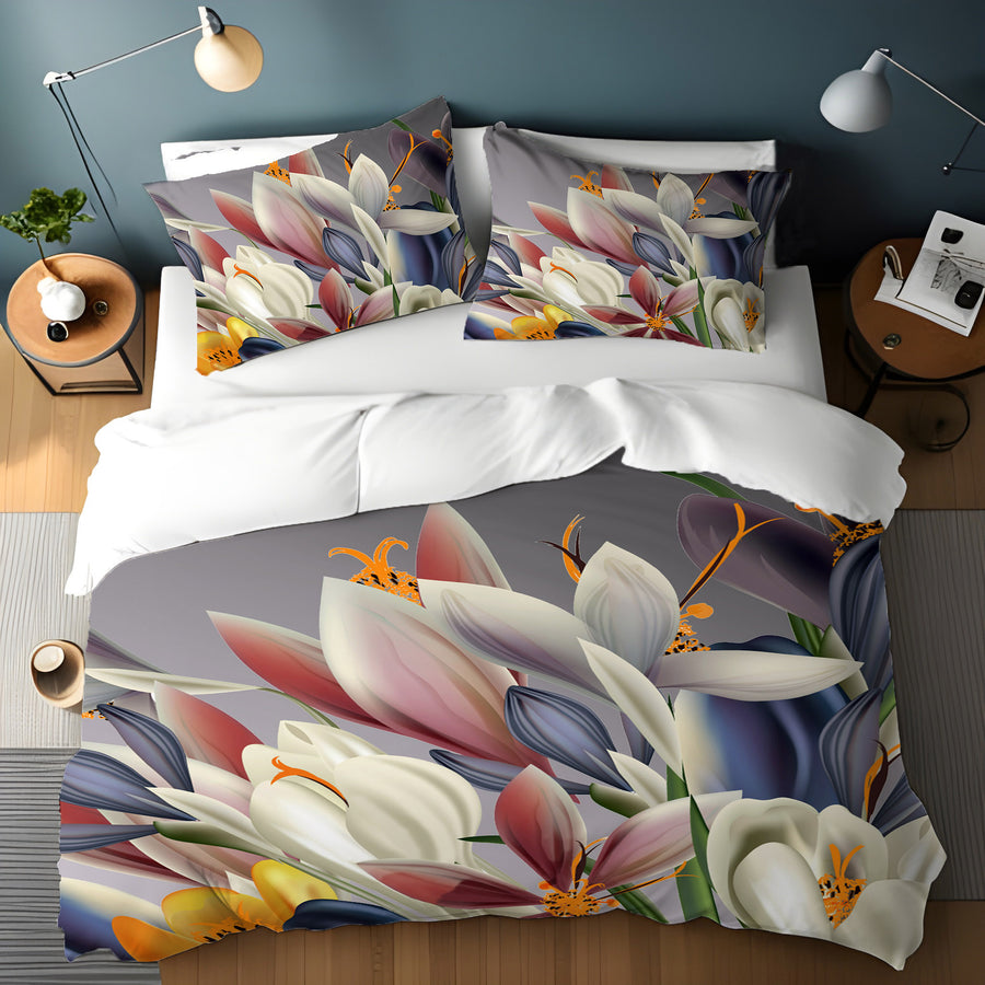 Modern Gray Floral Bloom Duvet Cover