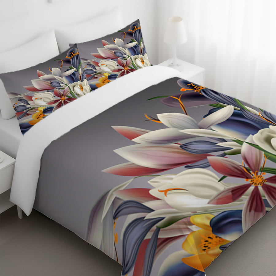 Modern Gray Floral Bloom Duvet Cover