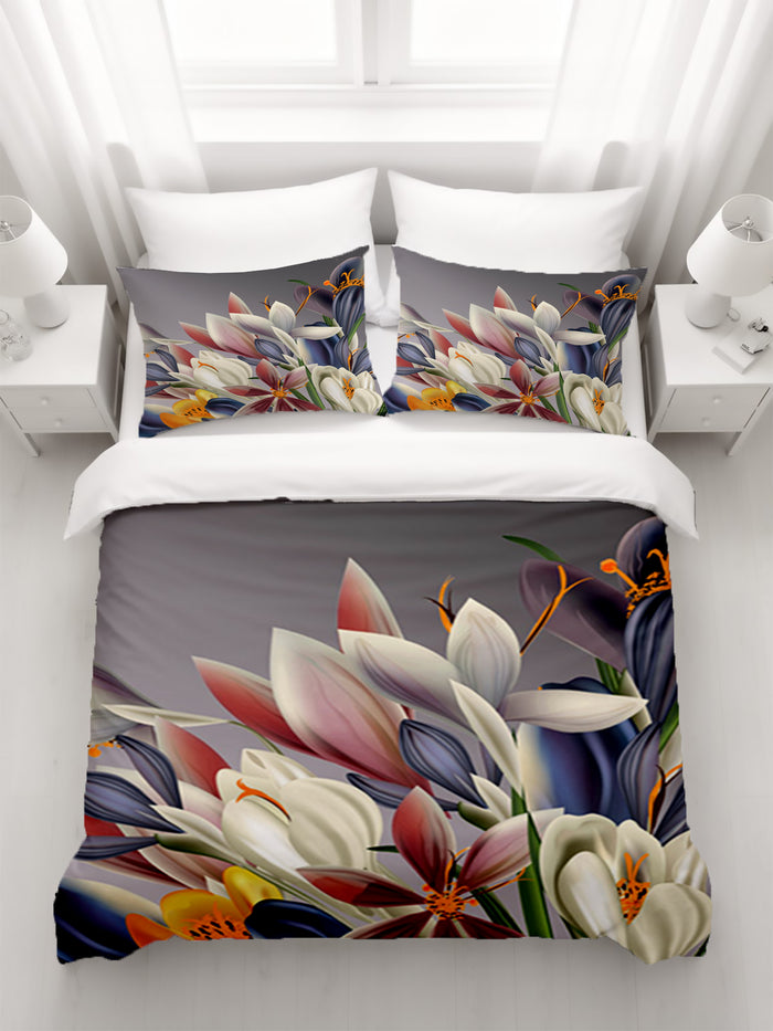 Modern Gray Floral Bloom Duvet Cover