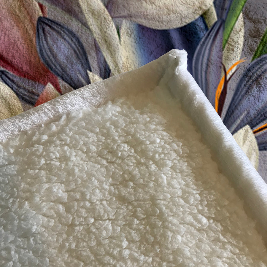 Modern Gray Floral Bloom Fleece Sherpa Blanket