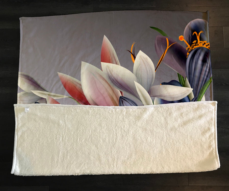 Modern Gray Floral Bloom Fleece Sherpa Blanket