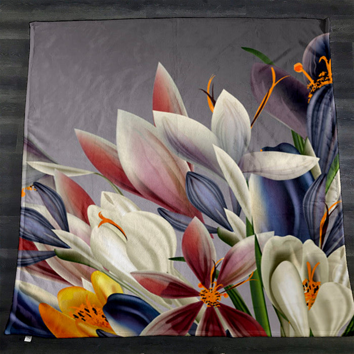Modern Gray Floral Bloom Fleece Sherpa Blanket