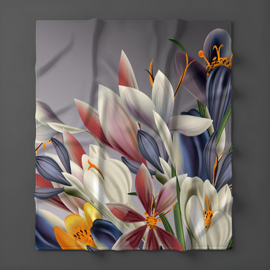 Modern Gray Floral Bloom Fleece Sherpa Blanket