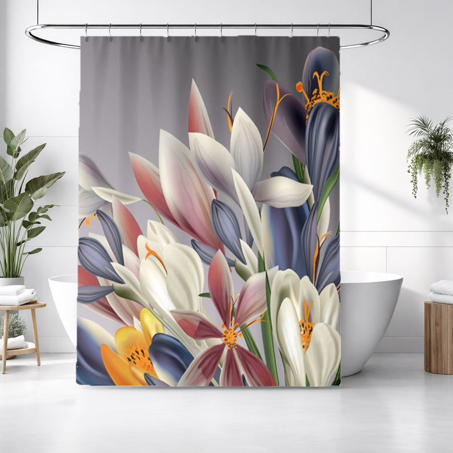 Modern Gray Floral Bloom Shower Curtain