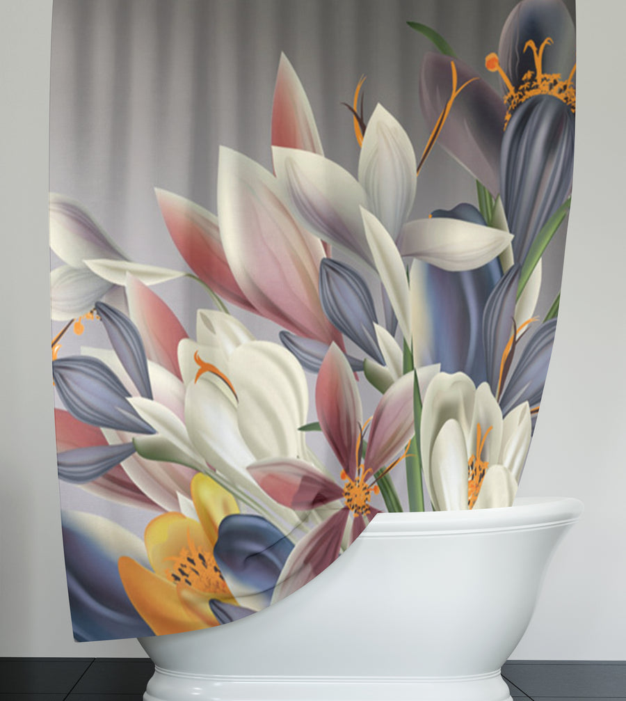 Modern Gray Floral Bloom Shower Curtain