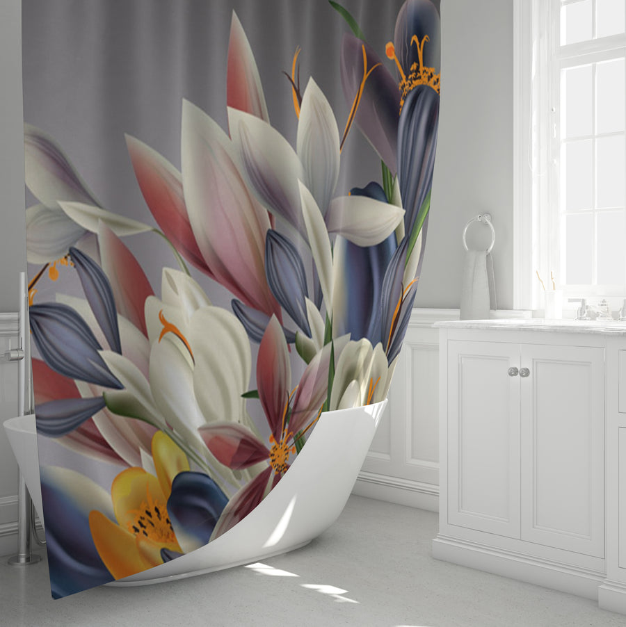 Modern Gray Floral Bloom Shower Curtain