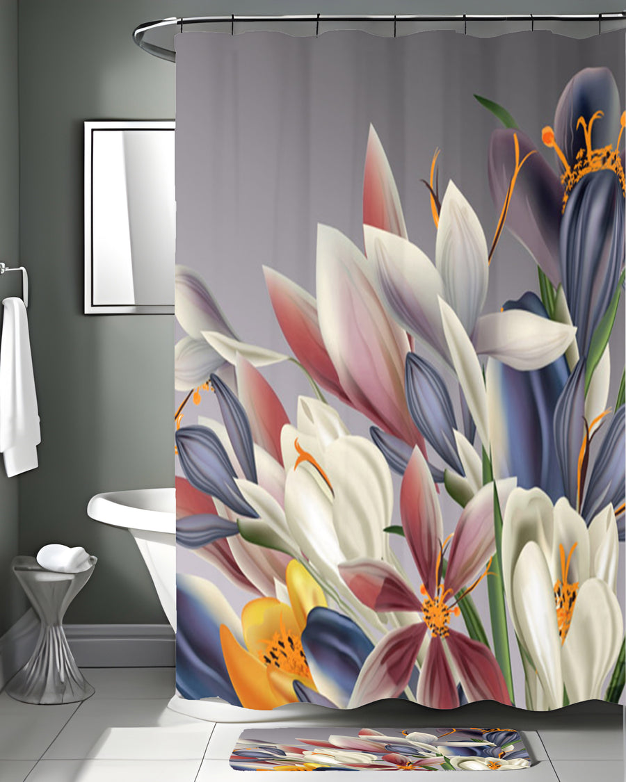 Modern Gray Floral Bloom Shower Curtain