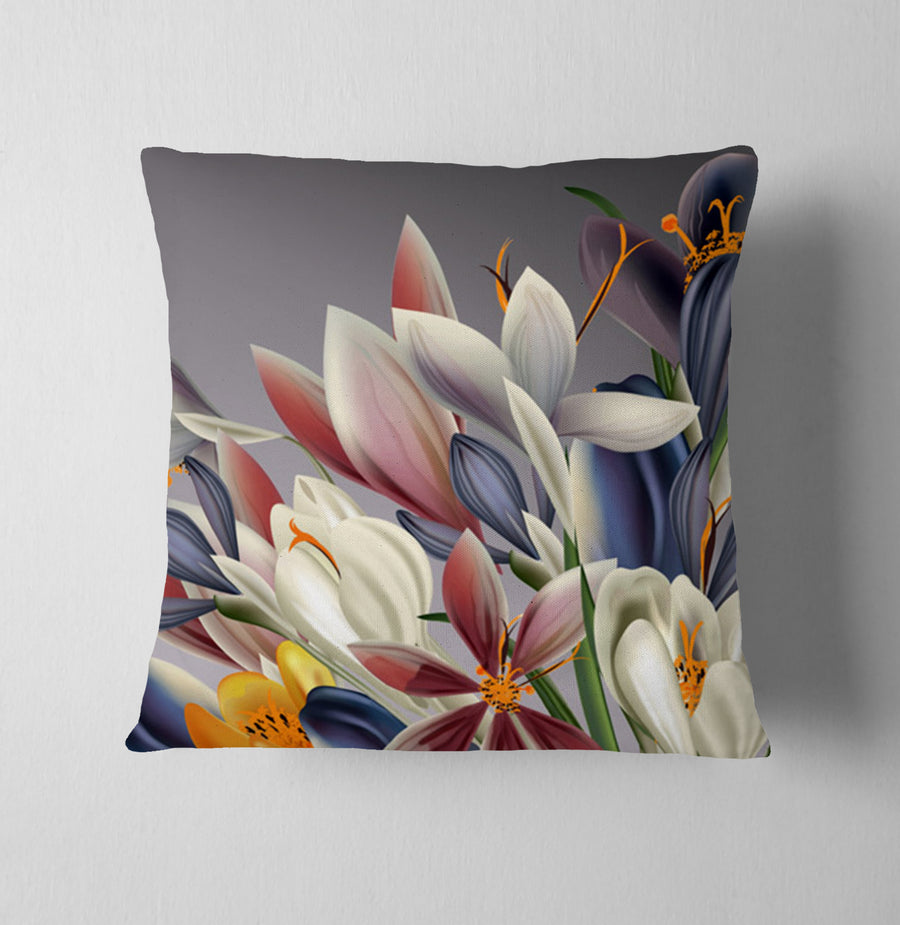Modern Gray Floral Bloom Throw Pillow Cover