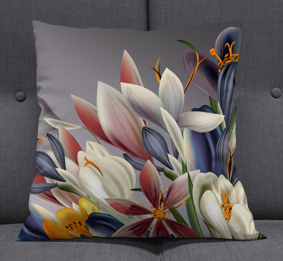 Modern Gray Floral Bloom Throw Pillow Cover
