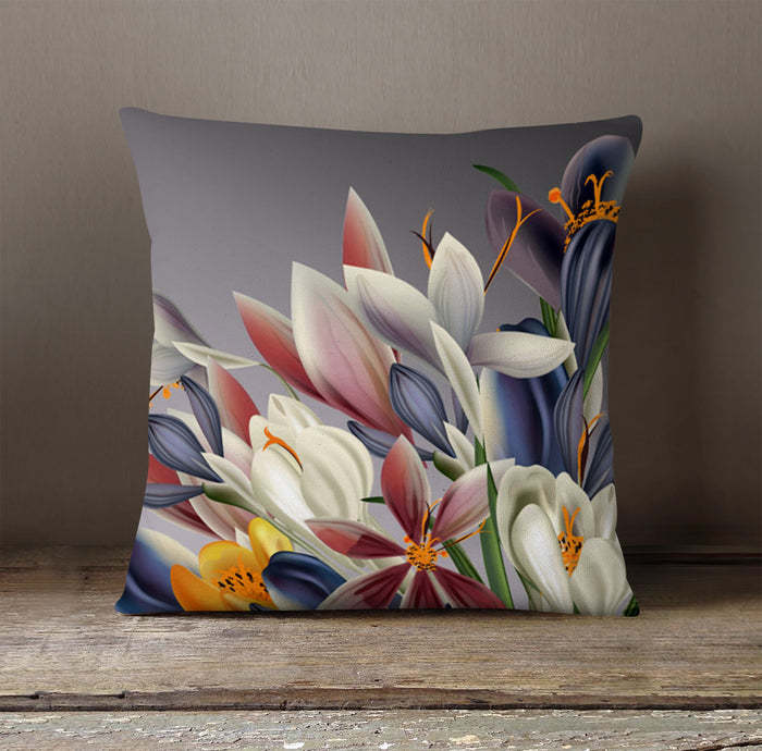 Modern Gray Floral Bloom Throw Pillow Cover