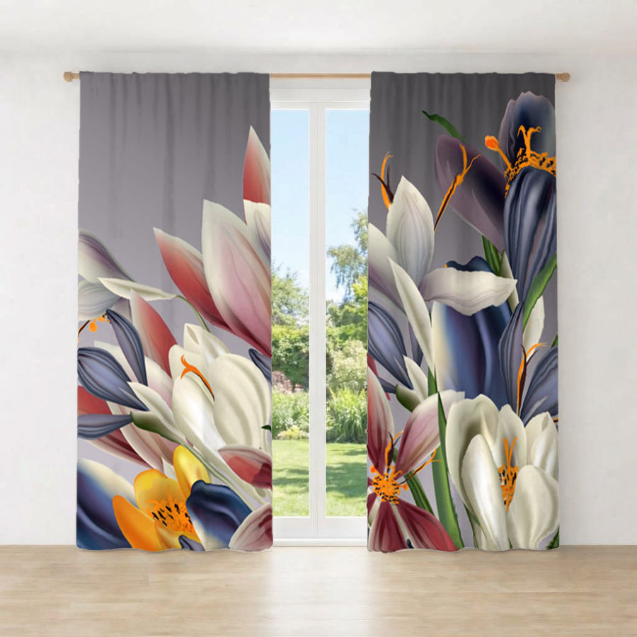 Modern Gray Floral Window Curtains | Long Panel Lined and Unlined Curtains
