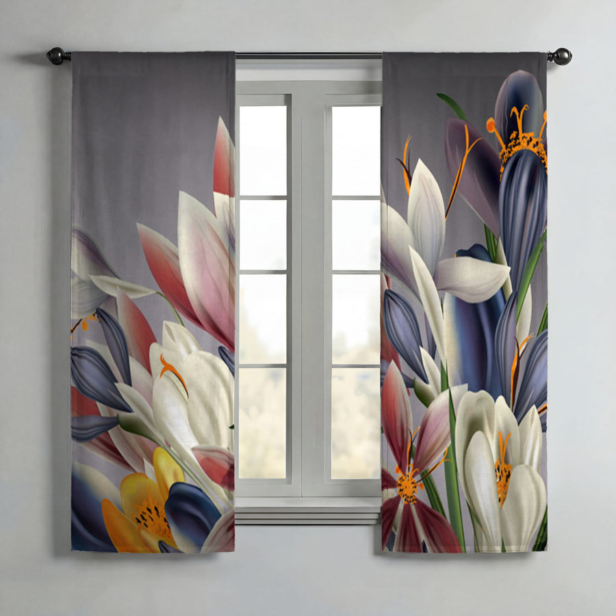Modern Gray Floral Window Curtains | Long Panel Lined and Unlined Curtains
