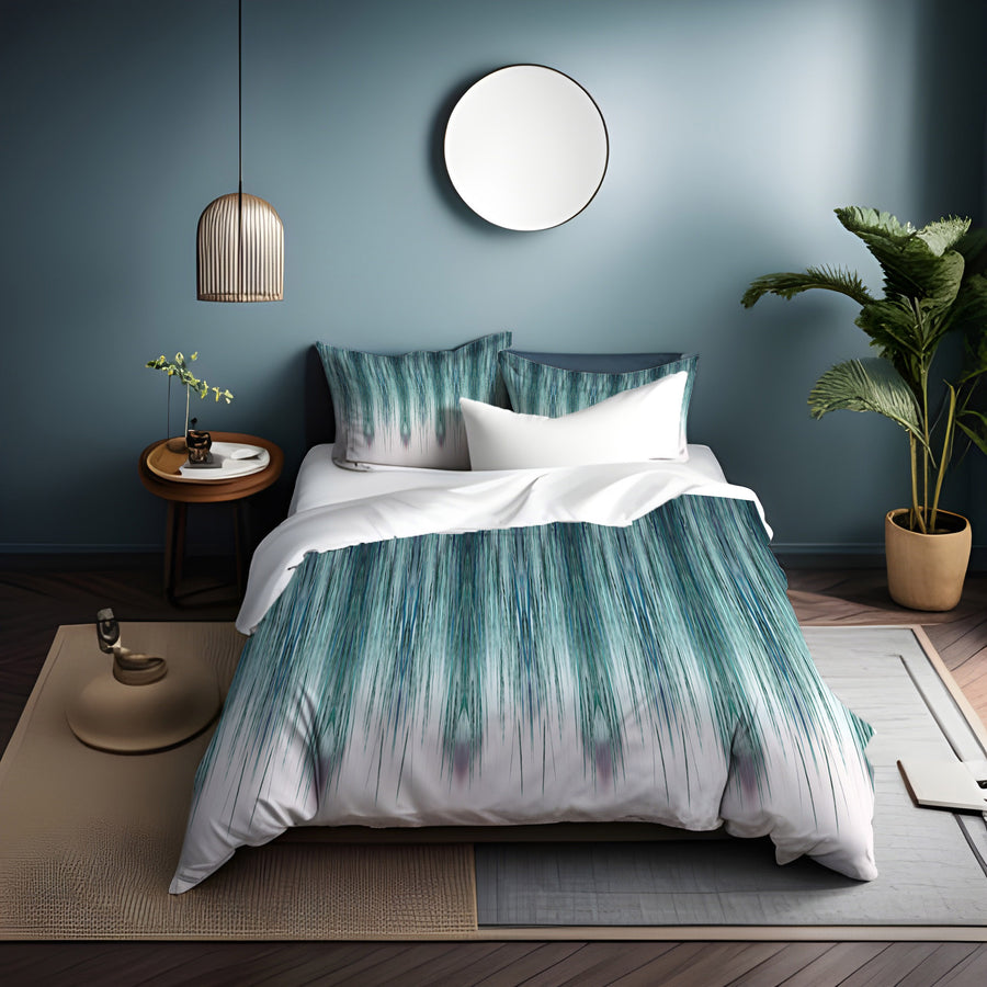 Peacock Rain Stripes Duvet Cover