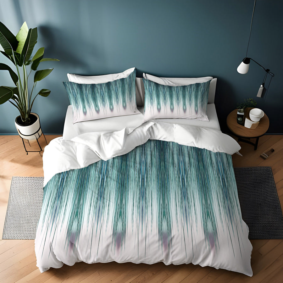 Peacock Rain Stripes Duvet Cover
