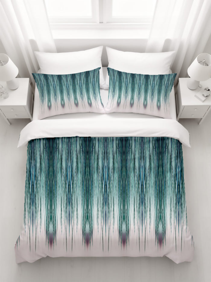 Peacock Rain Stripes Duvet Cover