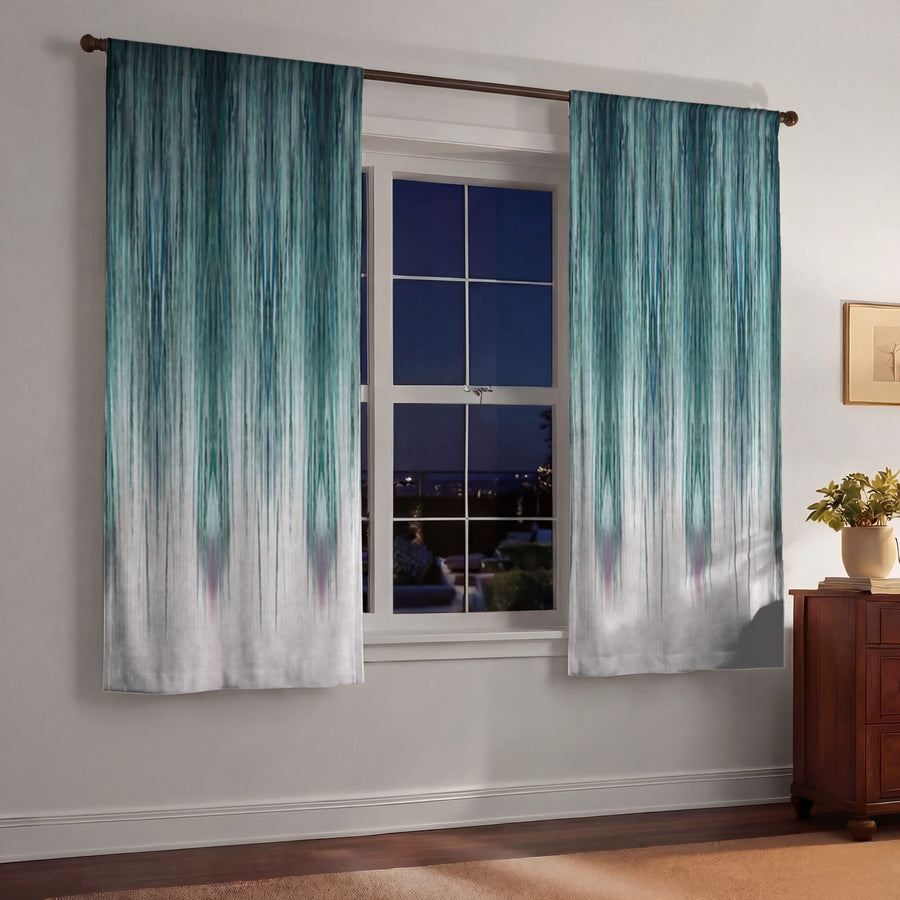 Peacock Rain Window Curtain Panels