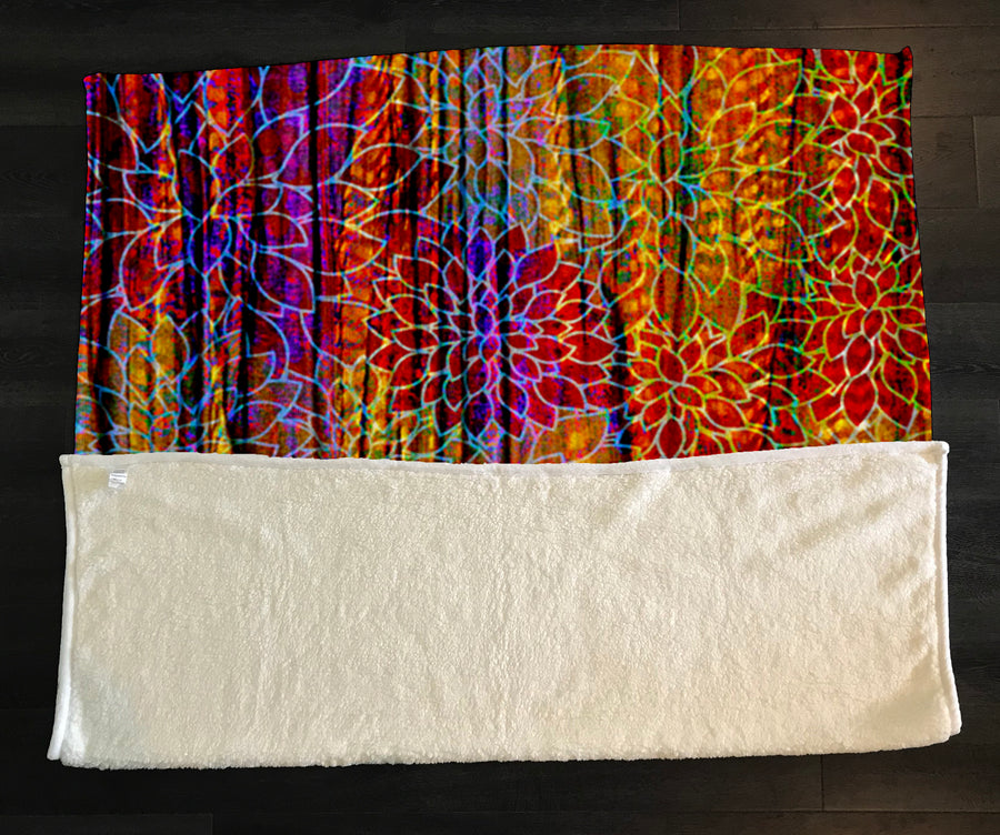 Boho Floral Rags Fleece Sherpa Blanket