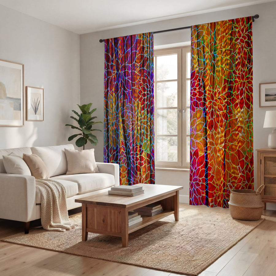 Bohemian Rags Floral Print Window Curtains