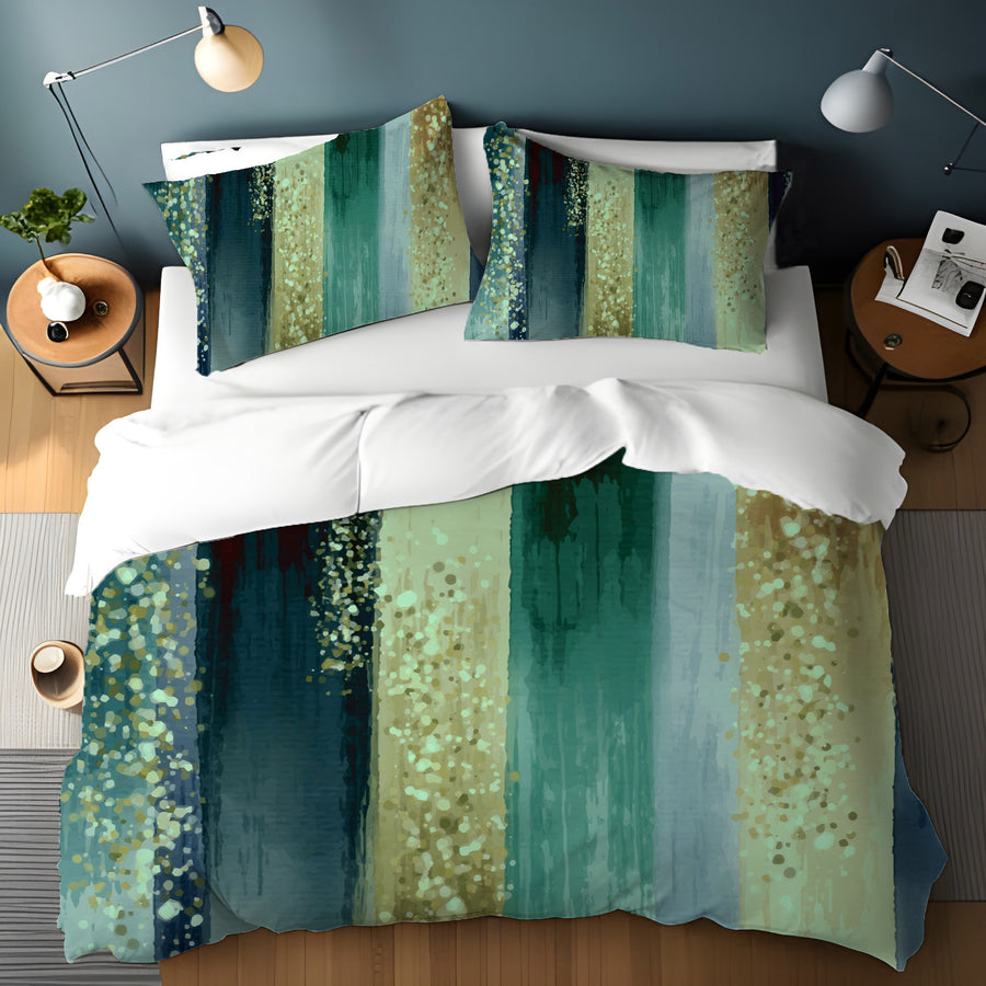 Green Watercolor Stripes Duvet Cover