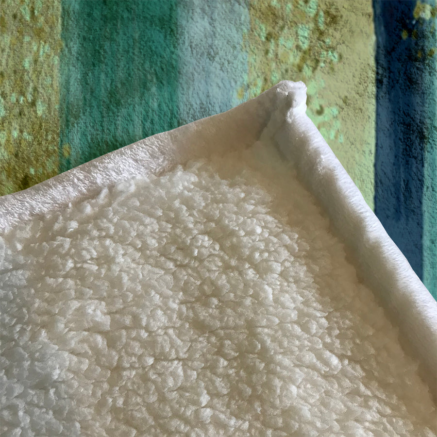 Green Watercolor Stripes Fleece Sherpa Blanket