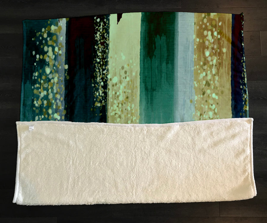 Green Watercolor Stripes Fleece Sherpa Blanket