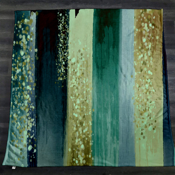 Green Watercolor Stripes Fleece Sherpa Blanket