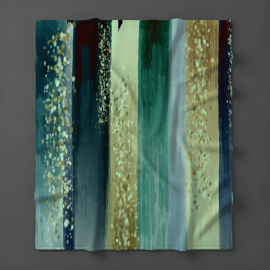 Green Watercolor Stripes Fleece Sherpa Blanket