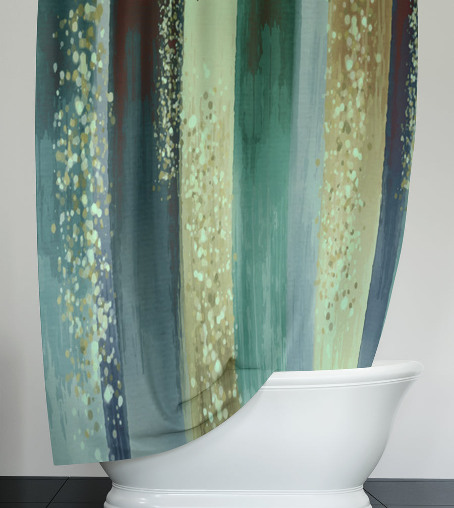 Green Watercolor Stripes Shower Curtain
