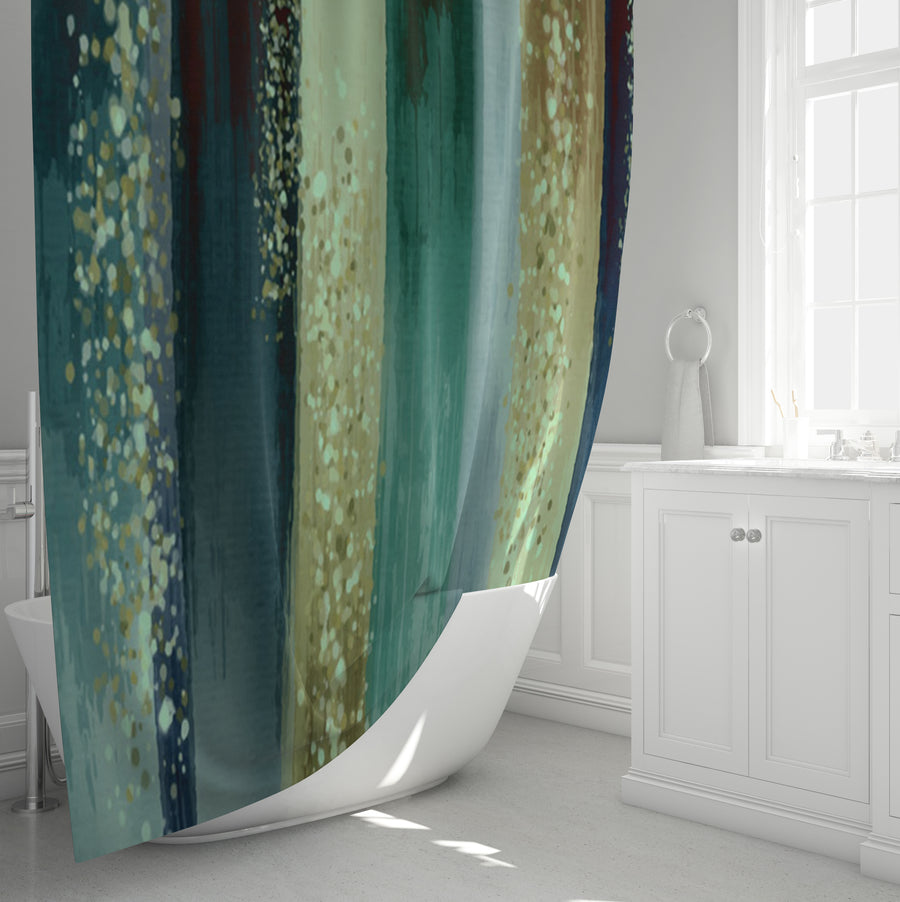 Green Watercolor Stripes Shower Curtain