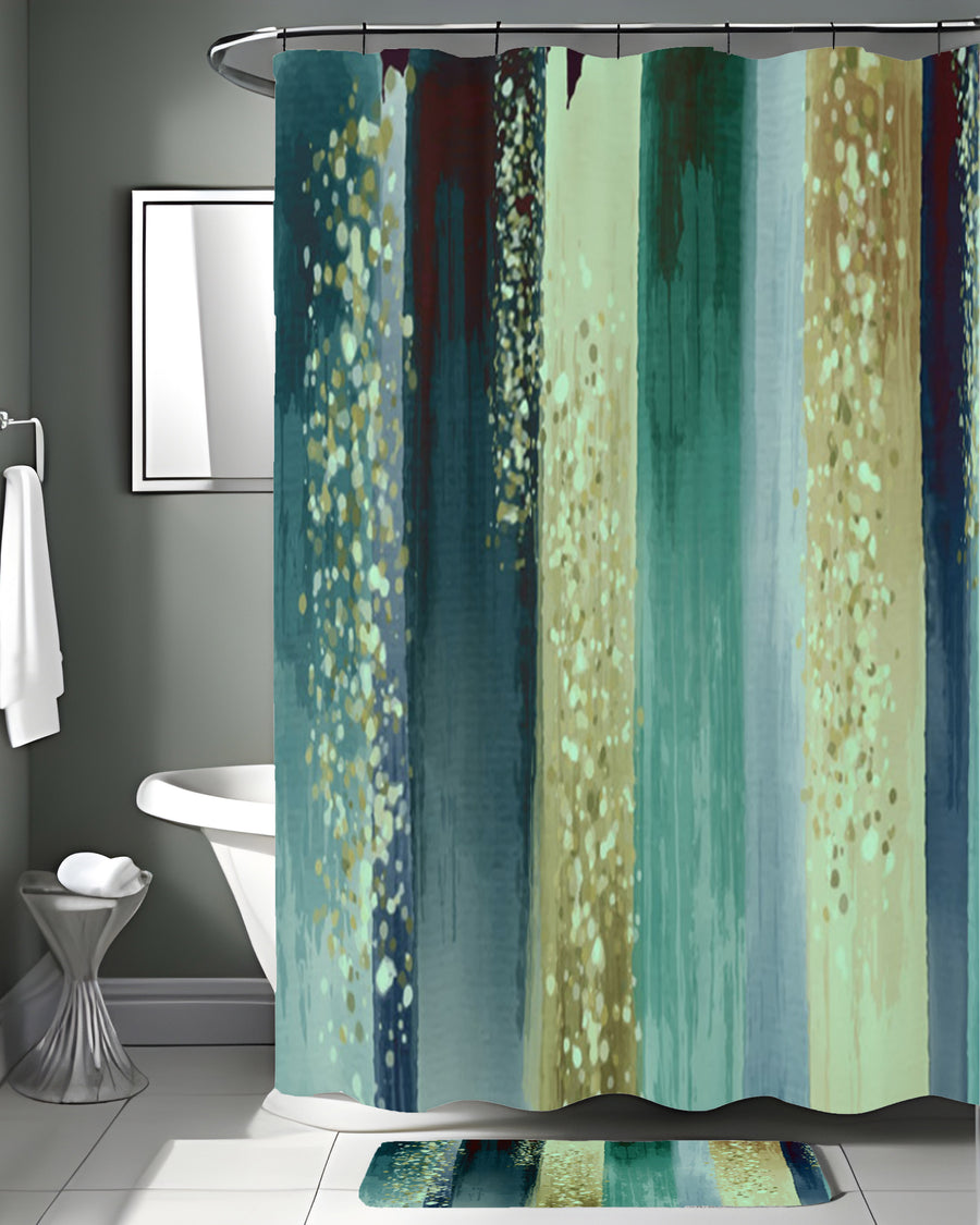 Green Watercolor Stripes Shower Curtain