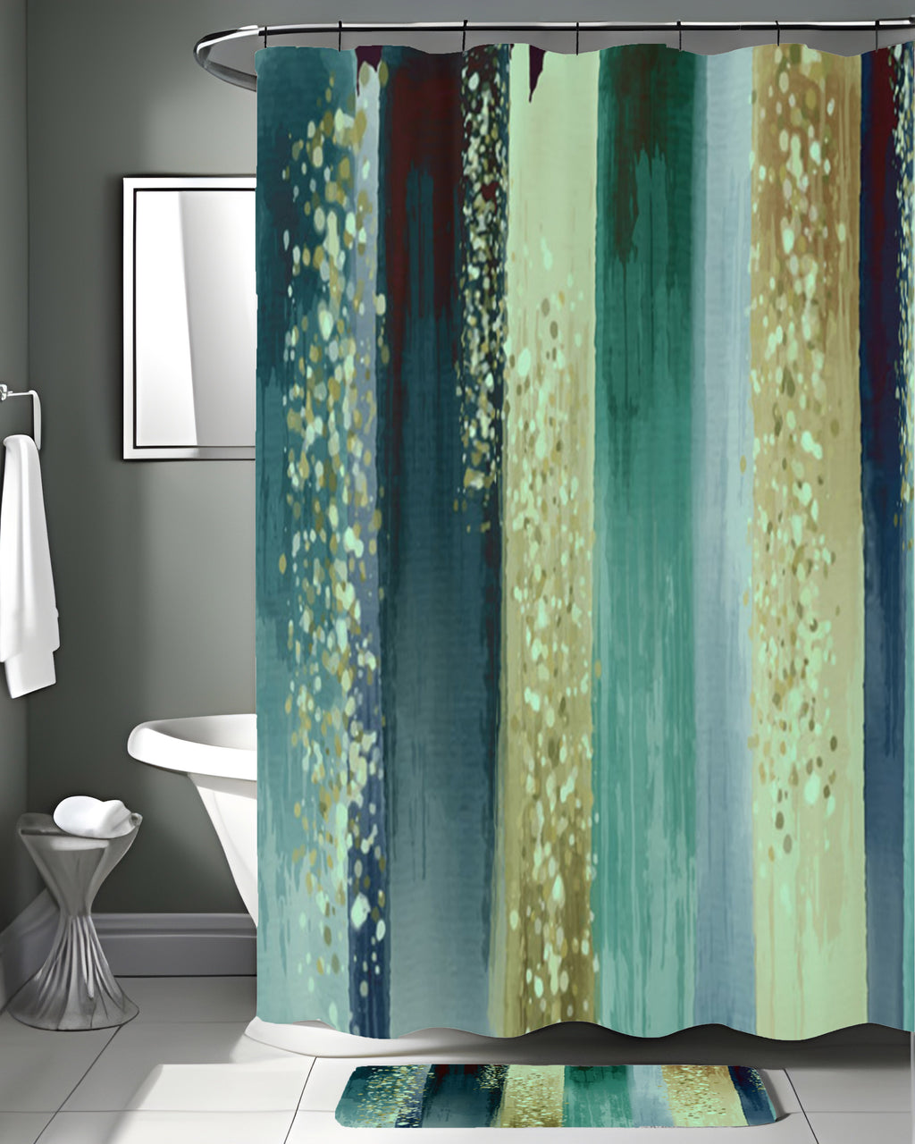 Green Watercolor Stripes Shower Curtain
