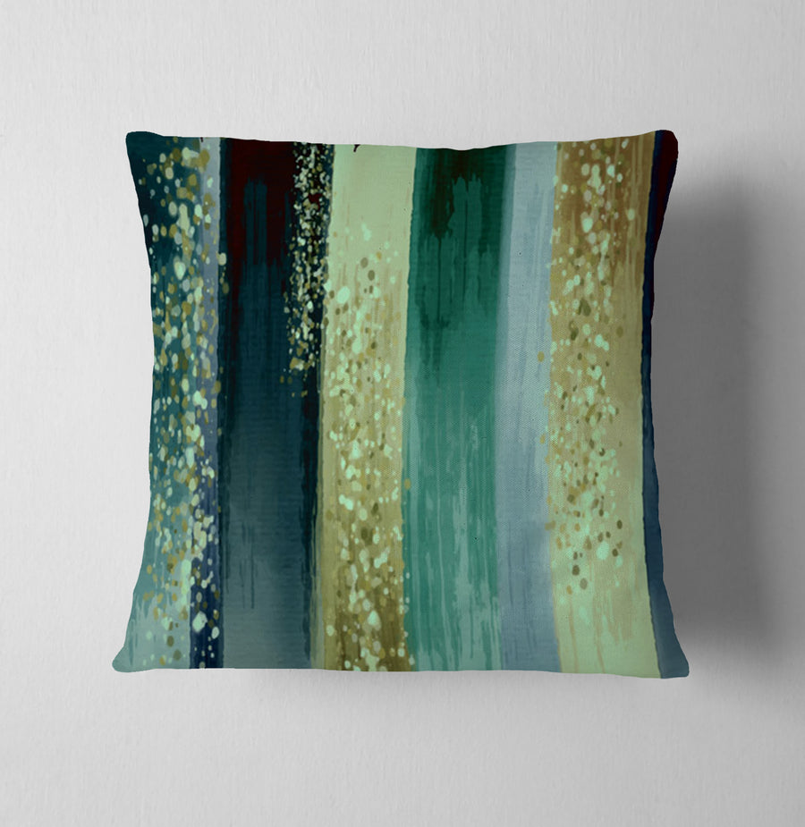 Green Watercolor Stripes Throw Pillow Cover