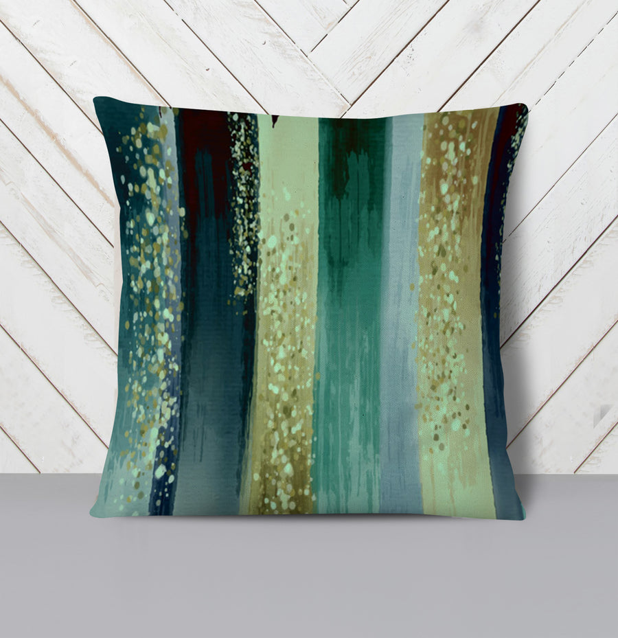 Green Watercolor Stripes Throw Pillow Cover