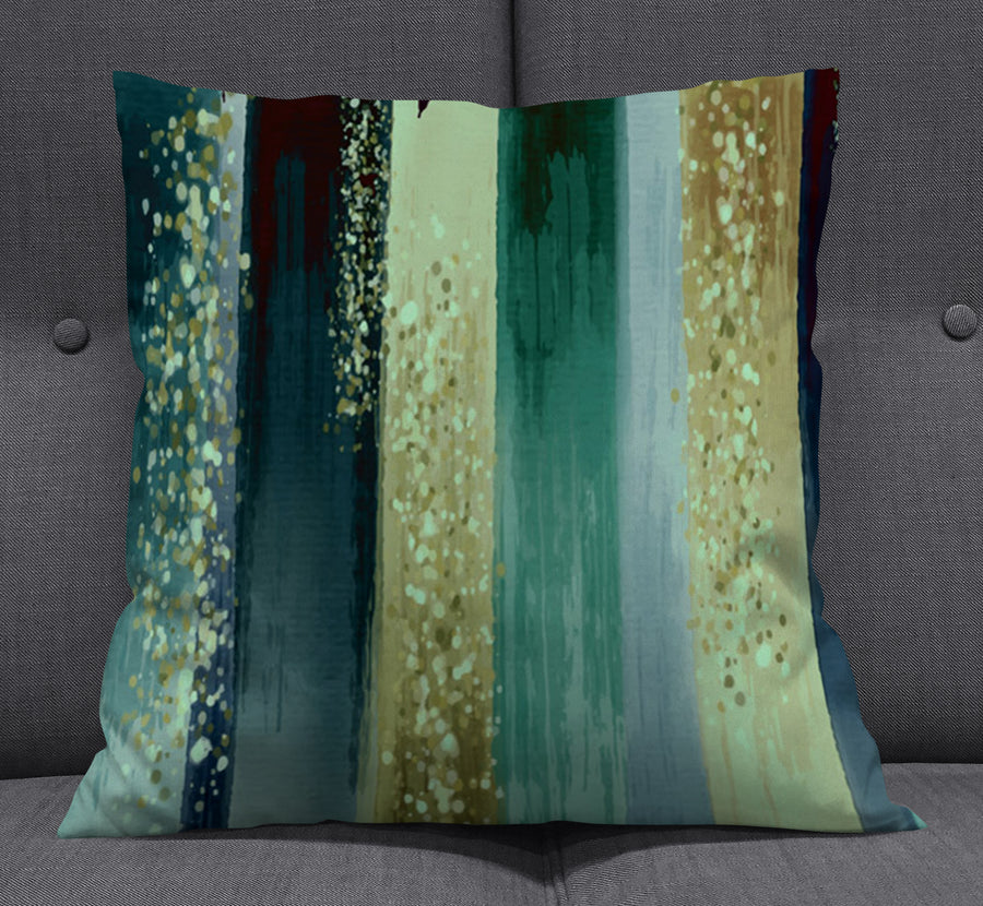 Green Watercolor Stripes Throw Pillow Cover